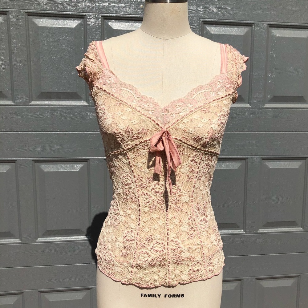 Ann Ferriday Pink Lace Stretch Corset Top